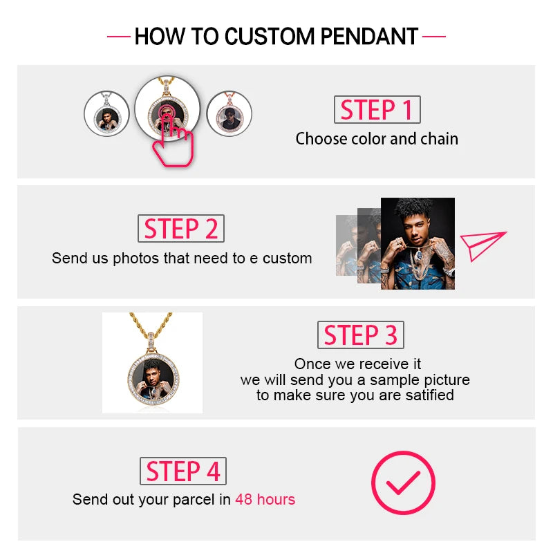 Hot Custom Photo Pendant Necklace Personality Men's Hip Hop Jewelry With 4mm Tennis Chain Cubic Zircon Gold Silver 585 Rose Gold