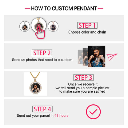 Hot Custom Photo Pendant Necklace Personality Men's Hip Hop Jewelry With 4mm Tennis Chain Cubic Zircon Gold Silver 585 Rose Gold
