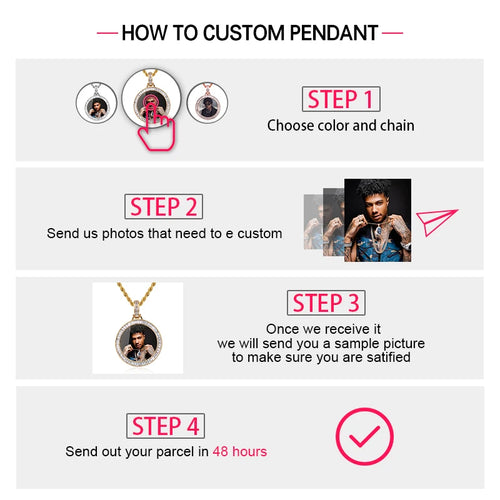 Hot Custom Photo Pendant Necklace Personality Men's Hip Hop Jewelry With 4mm Tennis Chain Cubic Zircon Gold Silver 585 Rose Gold