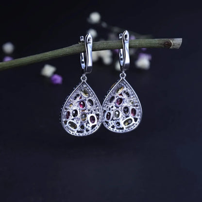 GEM'S BALLET Luxury 925 Sterling Silver Jewelry Set For Women Natural Smoky Quartz Citrine Drop Earrings Ring Set Fine Jewelry