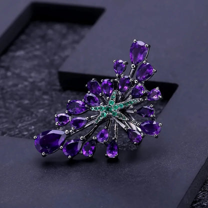 GEM'S BALLET 925 Sterling Silver Gemstone Earrings Ring Set Natural Amethyst Vintage Gothic Punk Jewelry Set For Women Jewelry