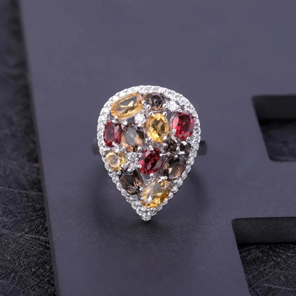 GEM'S BALLET Luxury 925 Sterling Silver Jewelry Set For Women Natural Smoky Quartz Citrine Drop Earrings Ring Set Fine Jewelry