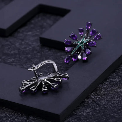 GEM'S BALLET 925 Sterling Silver Gemstone Earrings Ring Set Natural Amethyst Vintage Gothic Punk Jewelry Set For Women Jewelry