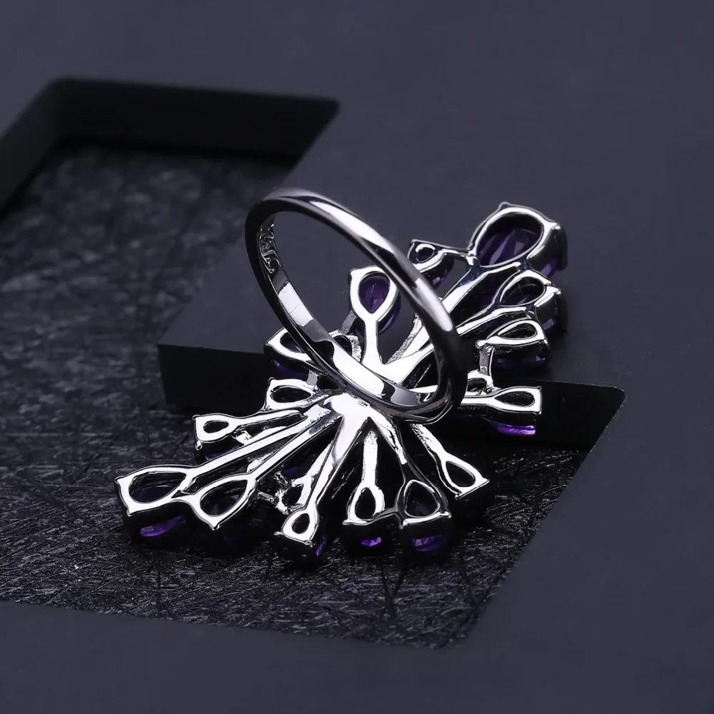 GEM'S BALLET 925 Sterling Silver Gemstone Earrings Ring Set Natural Amethyst Vintage Gothic Punk Jewelry Set For Women Jewelry