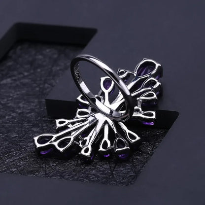 GEM'S BALLET 925 Sterling Silver Gemstone Earrings Ring Set Natural Amethyst Vintage Gothic Punk Jewelry Set For Women Jewelry