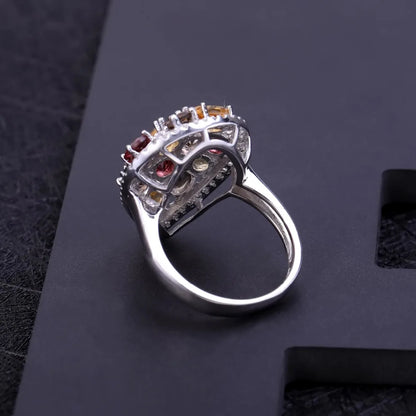GEM'S BALLET Luxury 925 Sterling Silver Jewelry Set For Women Natural Smoky Quartz Citrine Drop Earrings Ring Set Fine Jewelry