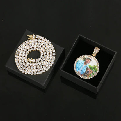 Hot Custom Photo Pendant Necklace Personality Men's Hip Hop Jewelry With 4mm Tennis Chain Cubic Zircon Gold Silver 585 Rose Gold