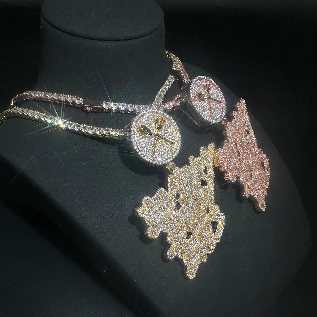 Aokaishen Iced Out Necklace Pendant for Men Every Body Eats Charms Real Copper Cubic Zircona Gold Plated Hip Hop Jewelry