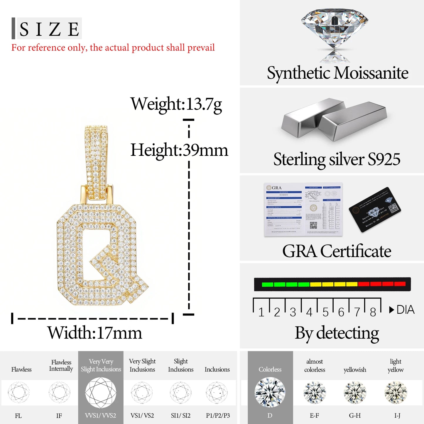 Fine New 925 Silver Pendant  Letters Classic  Punk Hiphop/Rock Letters Moissanite Pendant For Men Hip Hop Jewelry