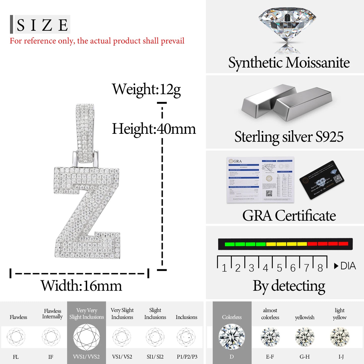 Fine New 925 Silver Pendant  Letters Classic  Punk Hiphop/Rock Letters Moissanite Pendant For Men Hip Hop Jewelry