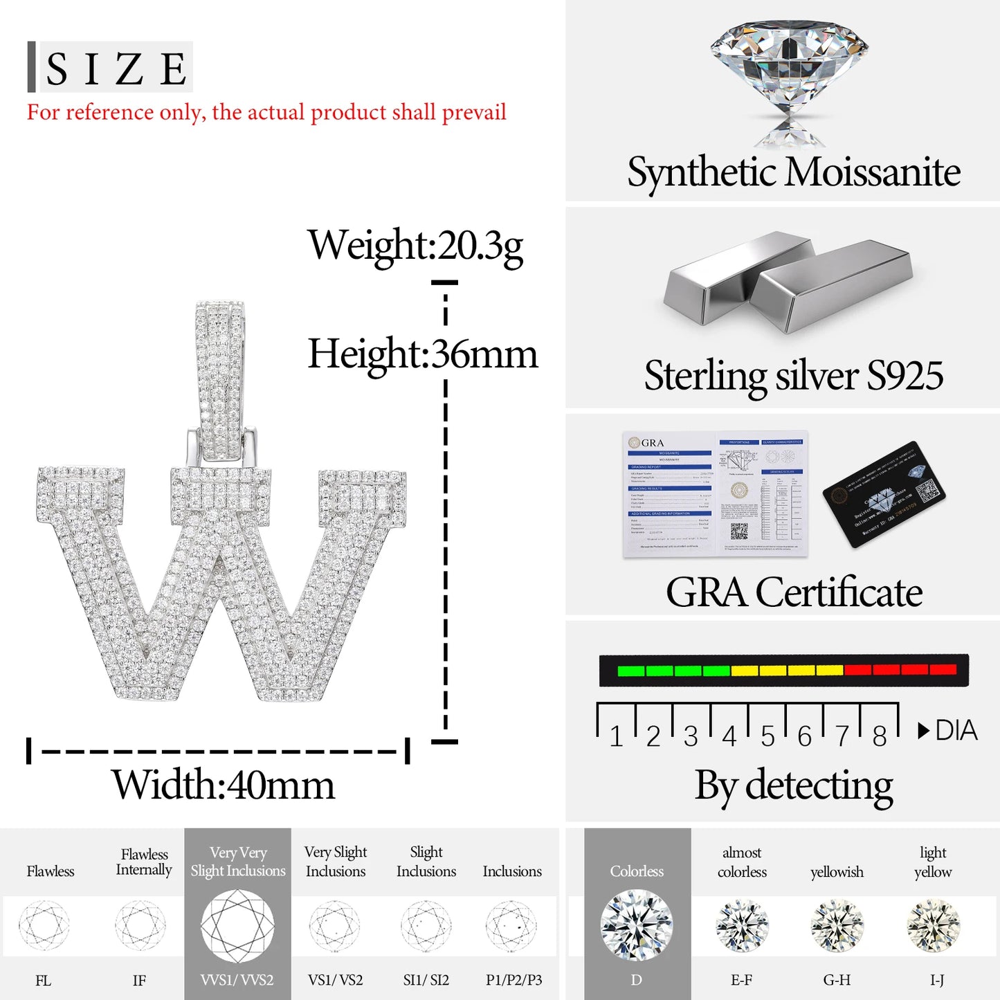 Fine New 925 Silver Pendant  Letters Classic  Punk Hiphop/Rock Letters Moissanite Pendant For Men Hip Hop Jewelry