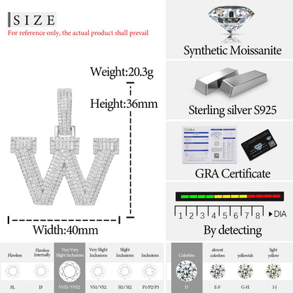 Fine New 925 Silver Pendant  Letters Classic  Punk Hiphop/Rock Letters Moissanite Pendant For Men Hip Hop Jewelry