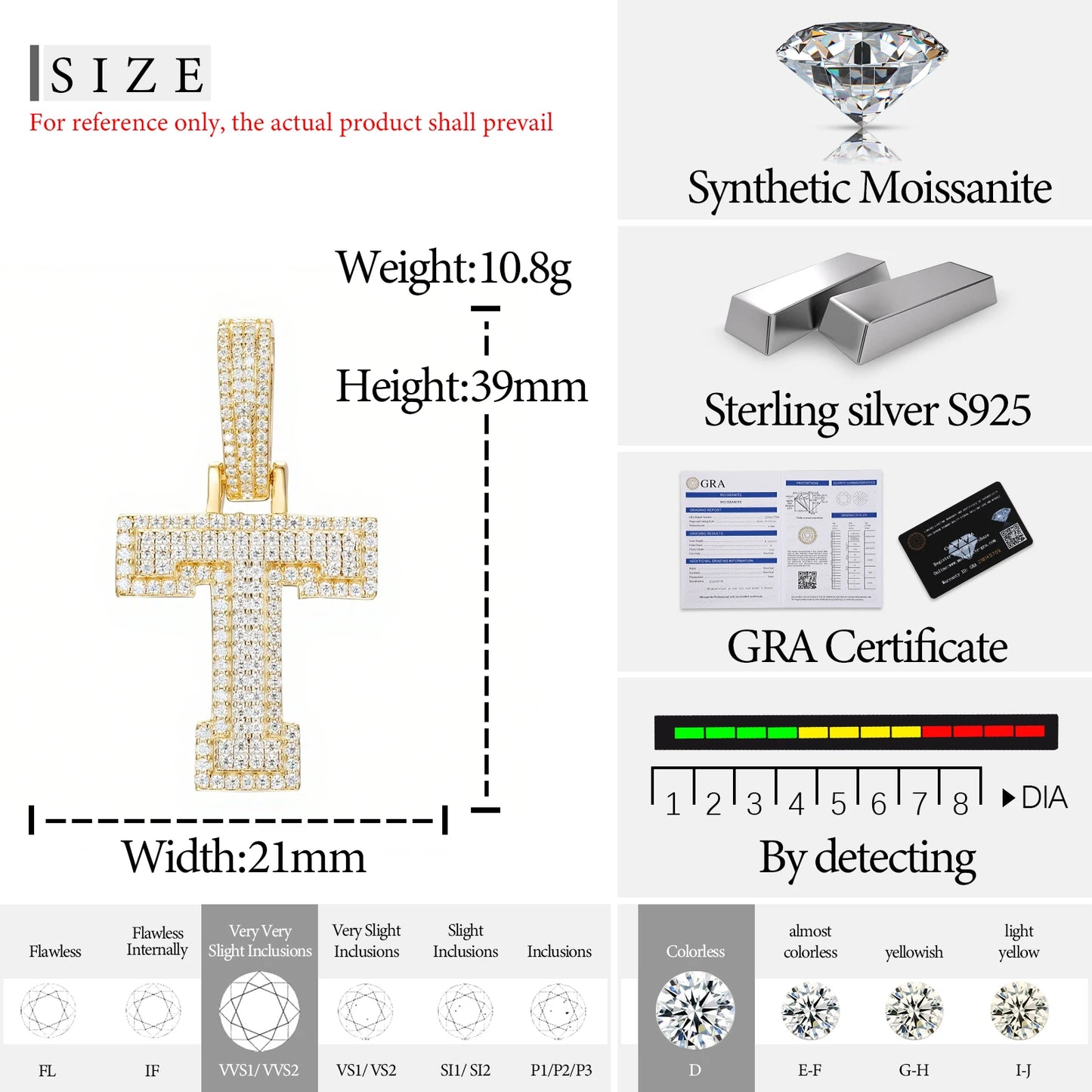 Fine New 925 Silver Pendant  Letters Classic  Punk Hiphop/Rock Letters Moissanite Pendant For Men Hip Hop Jewelry