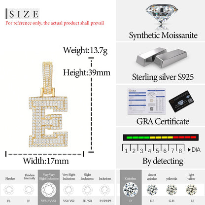 Fine New 925 Silver Pendant  Letters Classic  Punk Hiphop/Rock Letters Moissanite Pendant For Men Hip Hop Jewelry