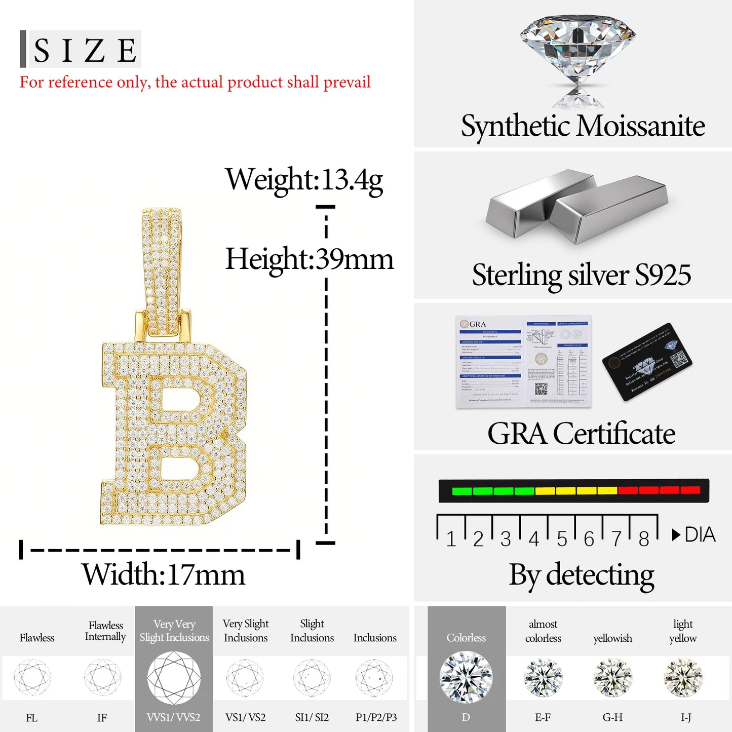Fine New 925 Silver Pendant  Letters Classic  Punk Hiphop/Rock Letters Moissanite Pendant For Men Hip Hop Jewelry