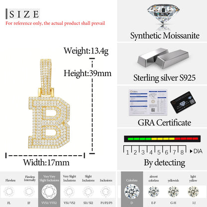 Fine New 925 Silver Pendant  Letters Classic  Punk Hiphop/Rock Letters Moissanite Pendant For Men Hip Hop Jewelry