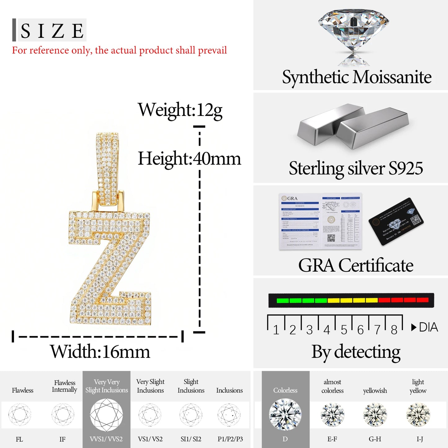 Fine New 925 Silver Pendant  Letters Classic  Punk Hiphop/Rock Letters Moissanite Pendant For Men Hip Hop Jewelry