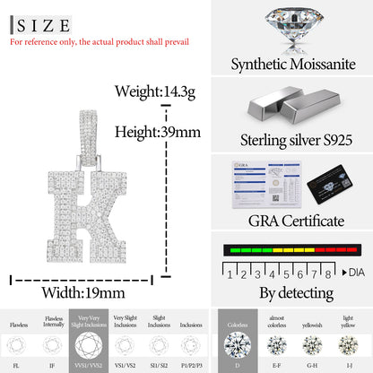 Fine New 925 Silver Pendant  Letters Classic  Punk Hiphop/Rock Letters Moissanite Pendant For Men Hip Hop Jewelry