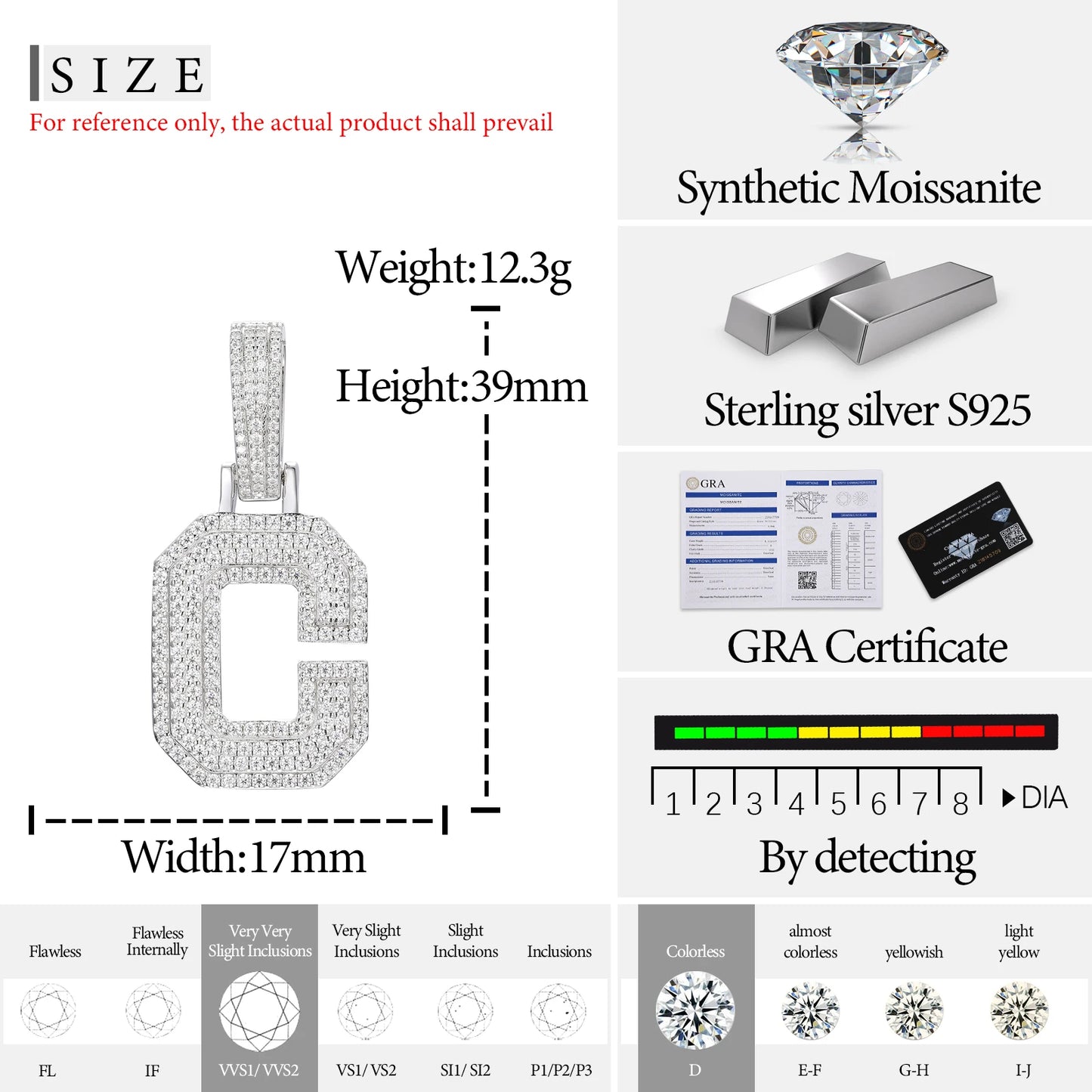 Fine New 925 Silver Pendant  Letters Classic  Punk Hiphop/Rock Letters Moissanite Pendant For Men Hip Hop Jewelry