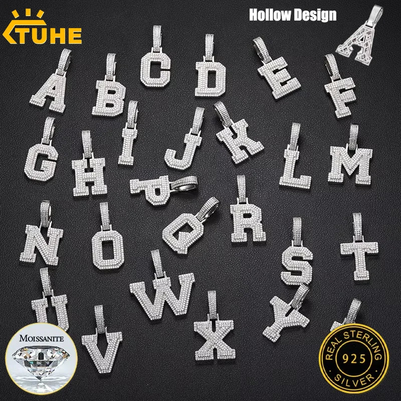 Fine New 925 Silver Pendant  Letters Classic  Punk Hiphop/Rock Letters Moissanite Pendant For Men Hip Hop Jewelry