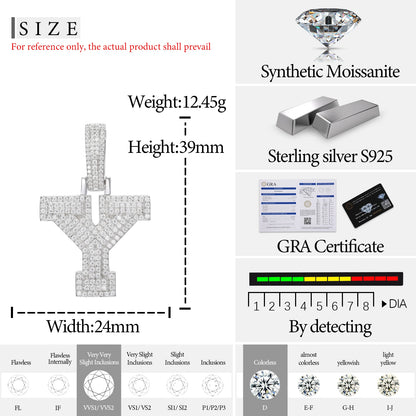 Fine New 925 Silver Pendant  Letters Classic  Punk Hiphop/Rock Letters Moissanite Pendant For Men Hip Hop Jewelry