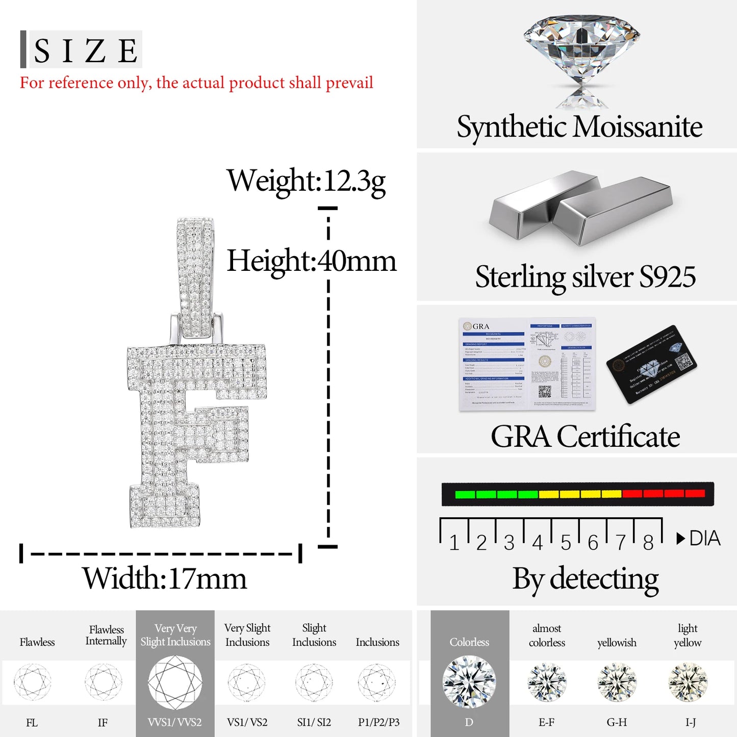 Fine New 925 Silver Pendant  Letters Classic  Punk Hiphop/Rock Letters Moissanite Pendant For Men Hip Hop Jewelry