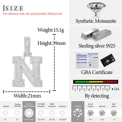 Fine New 925 Silver Pendant  Letters Classic  Punk Hiphop/Rock Letters Moissanite Pendant For Men Hip Hop Jewelry