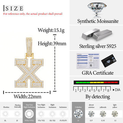 Fine New 925 Silver Pendant  Letters Classic  Punk Hiphop/Rock Letters Moissanite Pendant For Men Hip Hop Jewelry