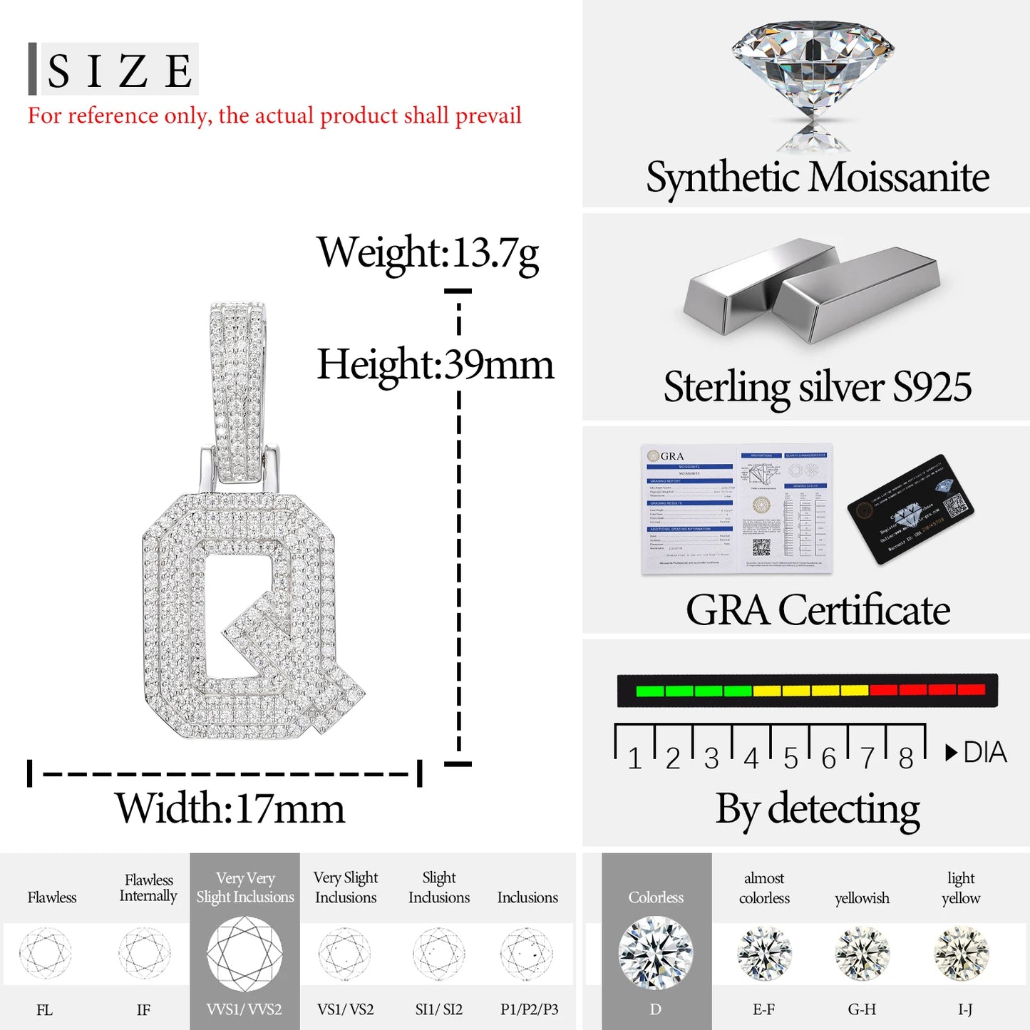 Fine New 925 Silver Pendant  Letters Classic  Punk Hiphop/Rock Letters Moissanite Pendant For Men Hip Hop Jewelry