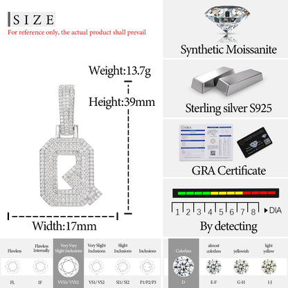 Fine New 925 Silver Pendant  Letters Classic  Punk Hiphop/Rock Letters Moissanite Pendant For Men Hip Hop Jewelry