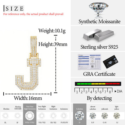 Fine New 925 Silver Pendant  Letters Classic  Punk Hiphop/Rock Letters Moissanite Pendant For Men Hip Hop Jewelry