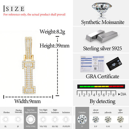 Fine New 925 Silver Pendant  Letters Classic  Punk Hiphop/Rock Letters Moissanite Pendant For Men Hip Hop Jewelry