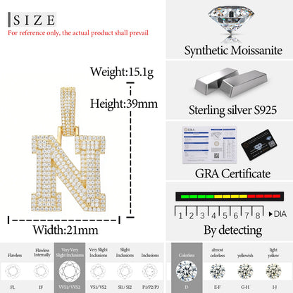 Fine New 925 Silver Pendant  Letters Classic  Punk Hiphop/Rock Letters Moissanite Pendant For Men Hip Hop Jewelry