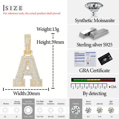 Fine New 925 Silver Pendant  Letters Classic  Punk Hiphop/Rock Letters Moissanite Pendant For Men Hip Hop Jewelry