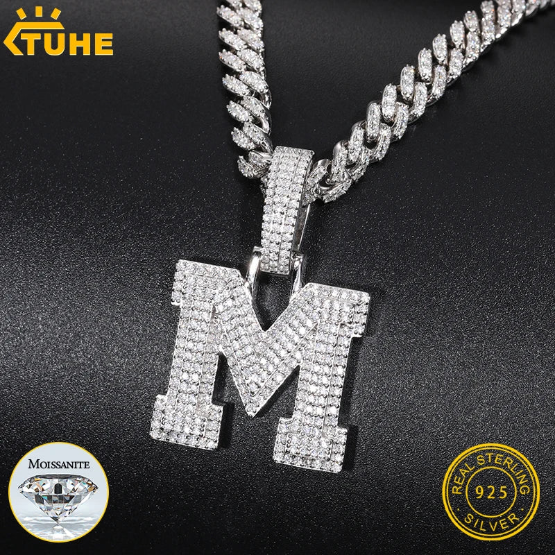 Fine New 925 Silver Pendant  Letters Classic  Punk Hiphop/Rock Letters Moissanite Pendant For Men Hip Hop Jewelry