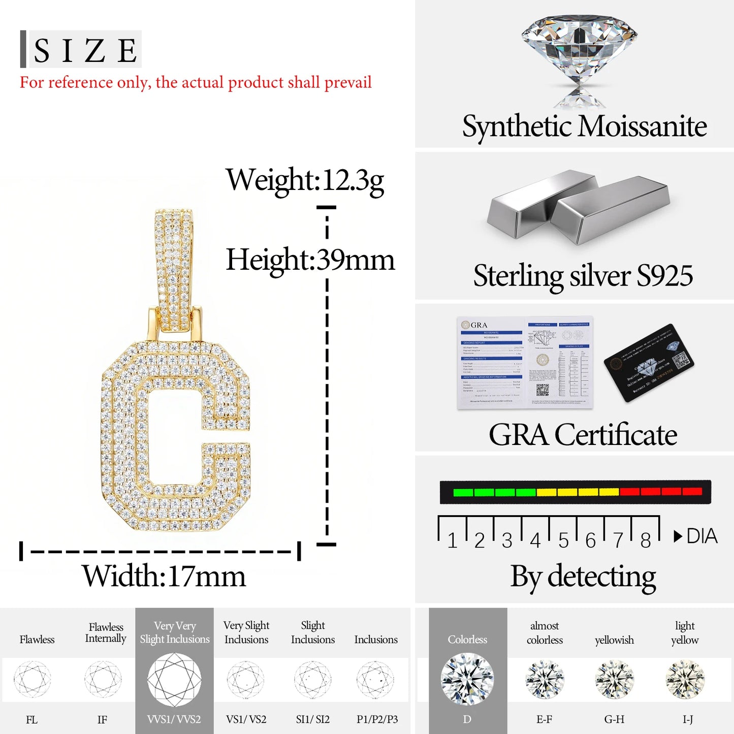 Fine New 925 Silver Pendant  Letters Classic  Punk Hiphop/Rock Letters Moissanite Pendant For Men Hip Hop Jewelry