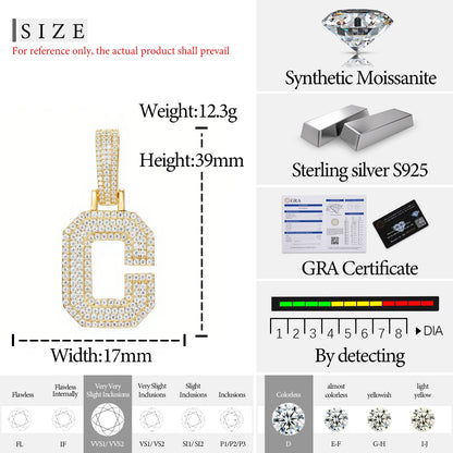Fine New 925 Silver Pendant  Letters Classic  Punk Hiphop/Rock Letters Moissanite Pendant For Men Hip Hop Jewelry