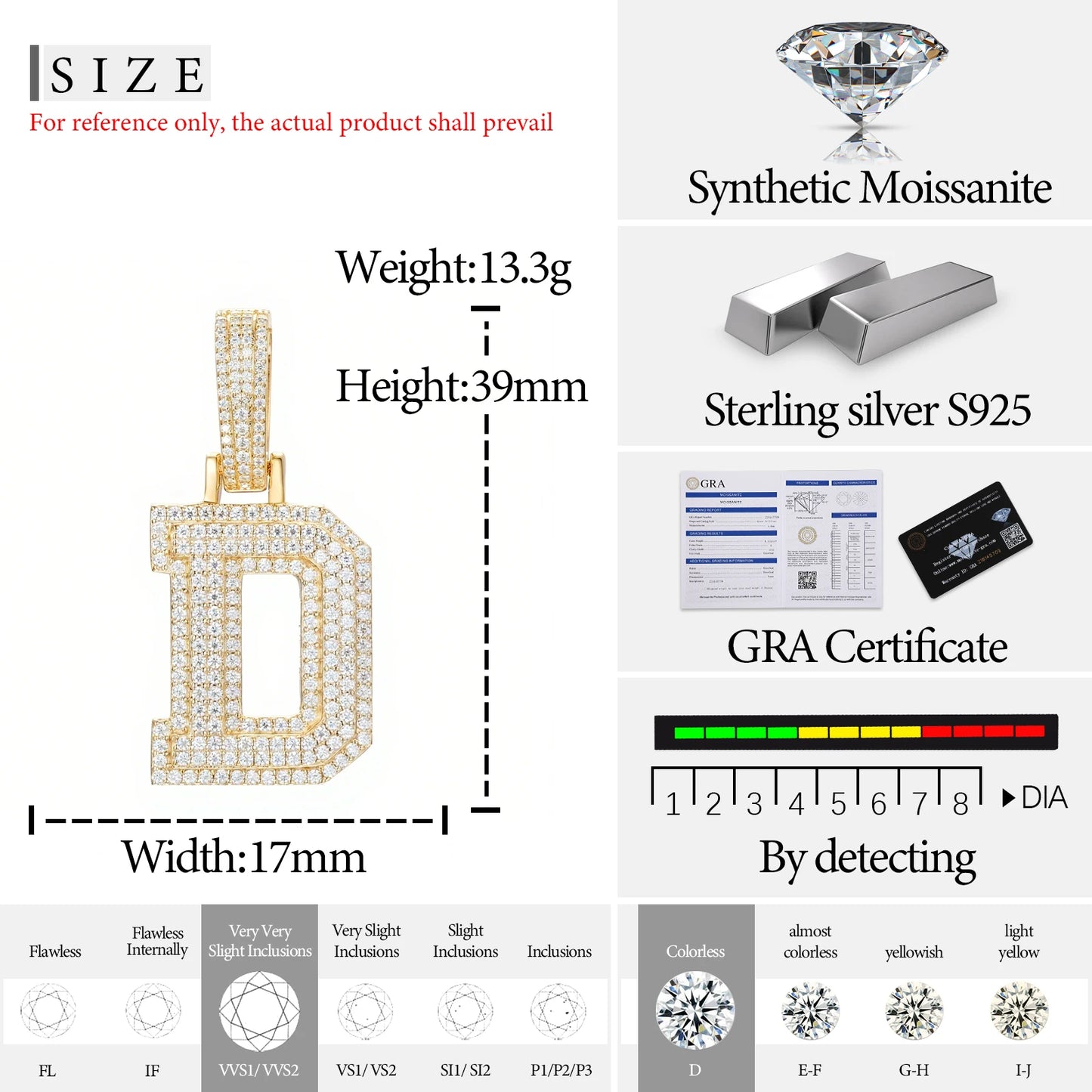 Fine New 925 Silver Pendant  Letters Classic  Punk Hiphop/Rock Letters Moissanite Pendant For Men Hip Hop Jewelry