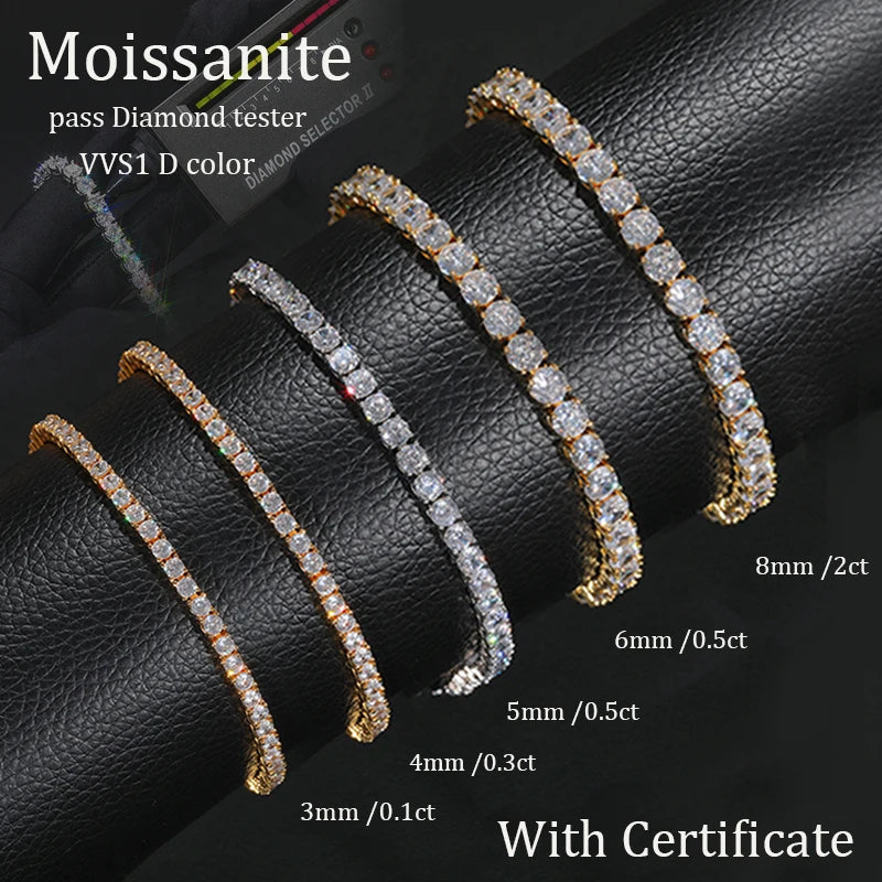 Fine Men Women Moissanite Tennis Bracelet Sterling Silver 925 100% Bracelet GRA VVS1 D Color Moissanite With Certificate