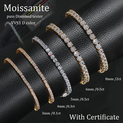 Fine Men Women Moissanite Tennis Bracelet Sterling Silver 925 100% Bracelet GRA VVS1 D Color Moissanite With Certificate
