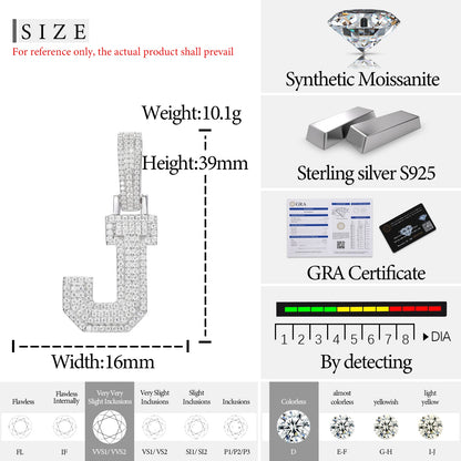 Fine New 925 Silver Pendant  Letters Classic  Punk Hiphop/Rock Letters Moissanite Pendant For Men Hip Hop Jewelry