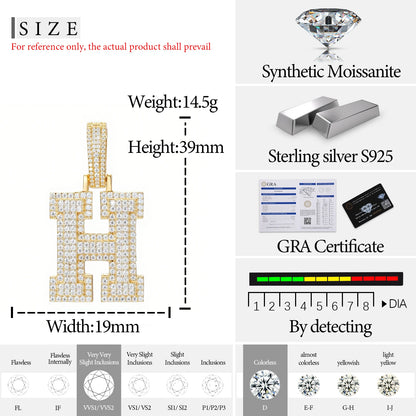 Fine New 925 Silver Pendant  Letters Classic  Punk Hiphop/Rock Letters Moissanite Pendant For Men Hip Hop Jewelry