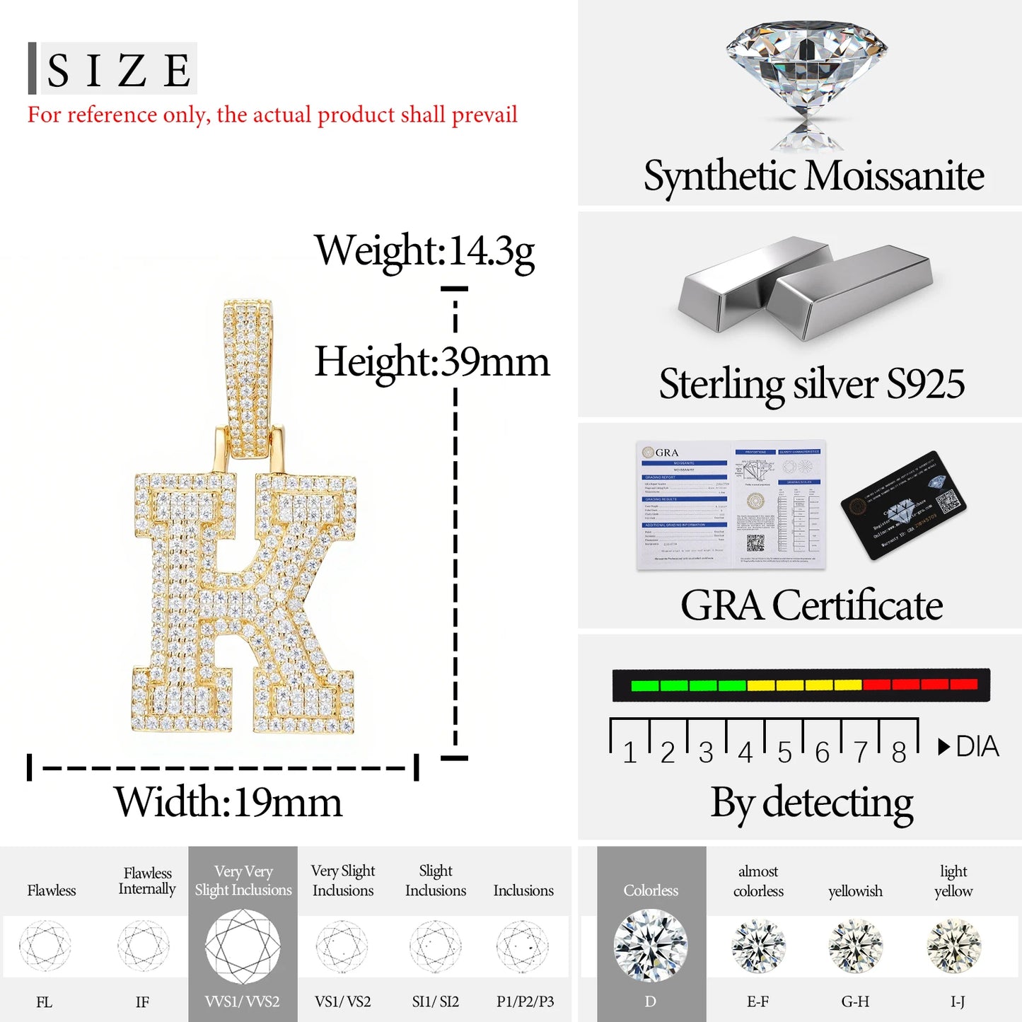 Fine New 925 Silver Pendant  Letters Classic  Punk Hiphop/Rock Letters Moissanite Pendant For Men Hip Hop Jewelry