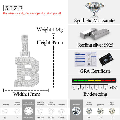 Fine New 925 Silver Pendant  Letters Classic  Punk Hiphop/Rock Letters Moissanite Pendant For Men Hip Hop Jewelry