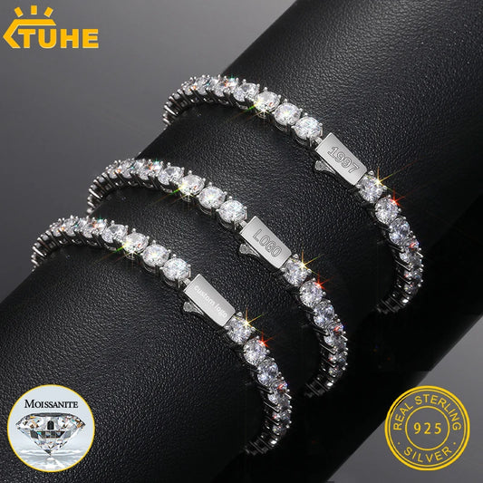 Fine Men Women Moissanite Tennis Bracelet Sterling Silver 925 100% Bracelet GRA VVS1 D Color Moissanite With Certificate