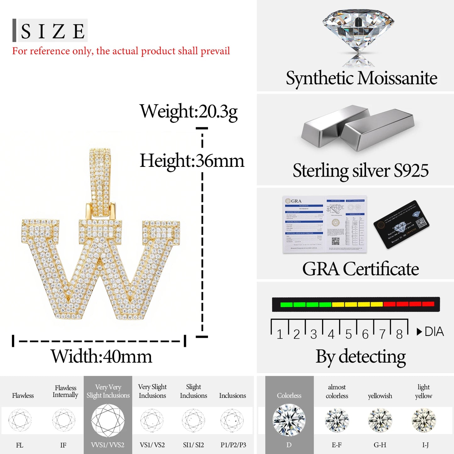 Fine New 925 Silver Pendant  Letters Classic  Punk Hiphop/Rock Letters Moissanite Pendant For Men Hip Hop Jewelry