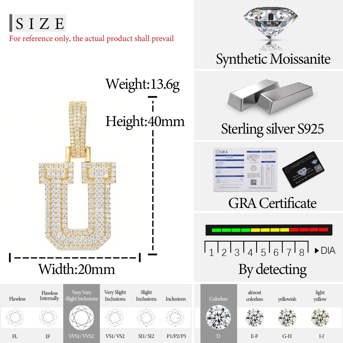 Fine New 925 Silver Pendant  Letters Classic  Punk Hiphop/Rock Letters Moissanite Pendant For Men Hip Hop Jewelry