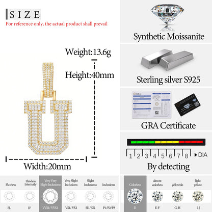 Fine New 925 Silver Pendant  Letters Classic  Punk Hiphop/Rock Letters Moissanite Pendant For Men Hip Hop Jewelry